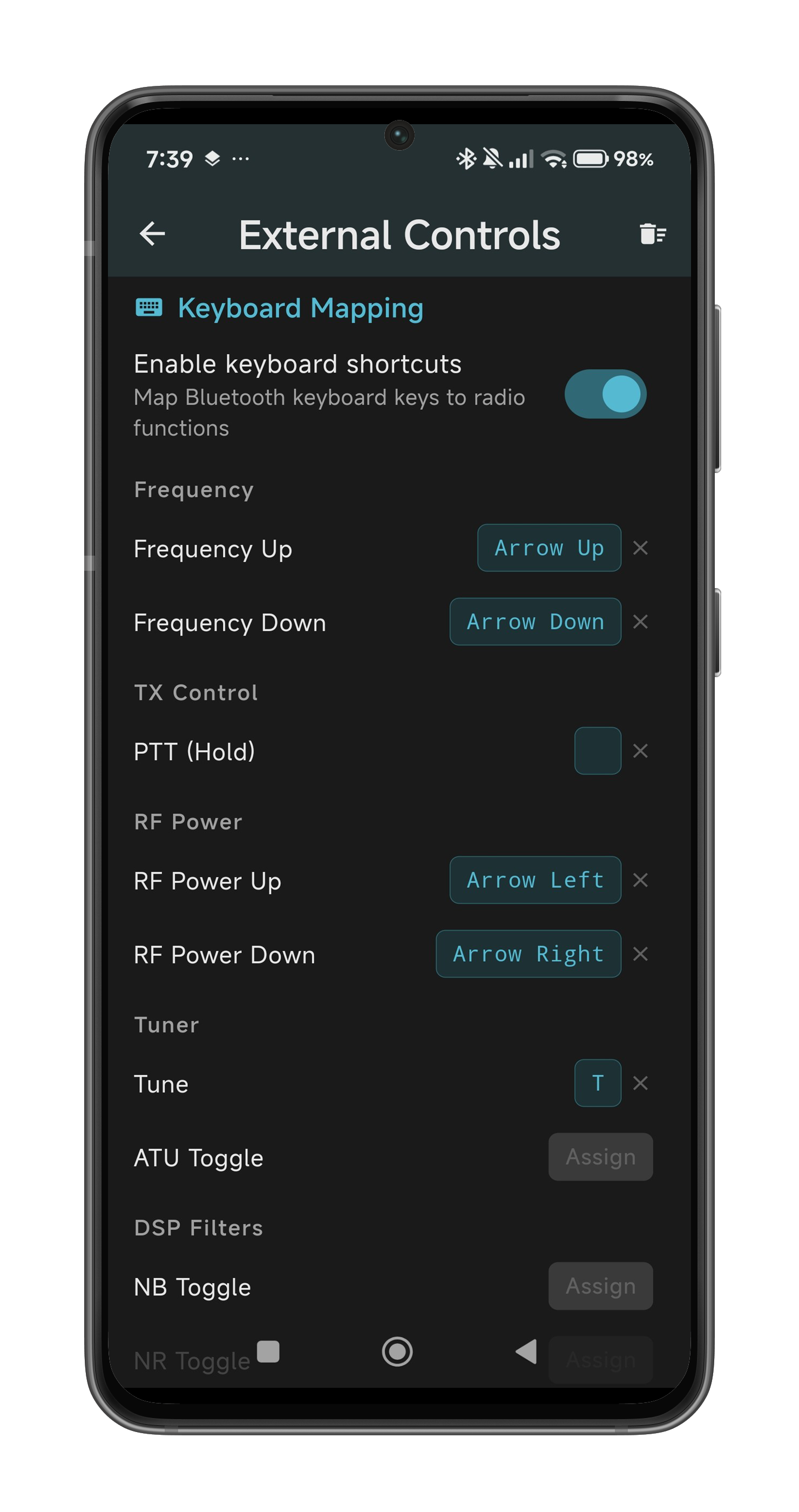 HamMixer Mobile - Keyboard Mapping
