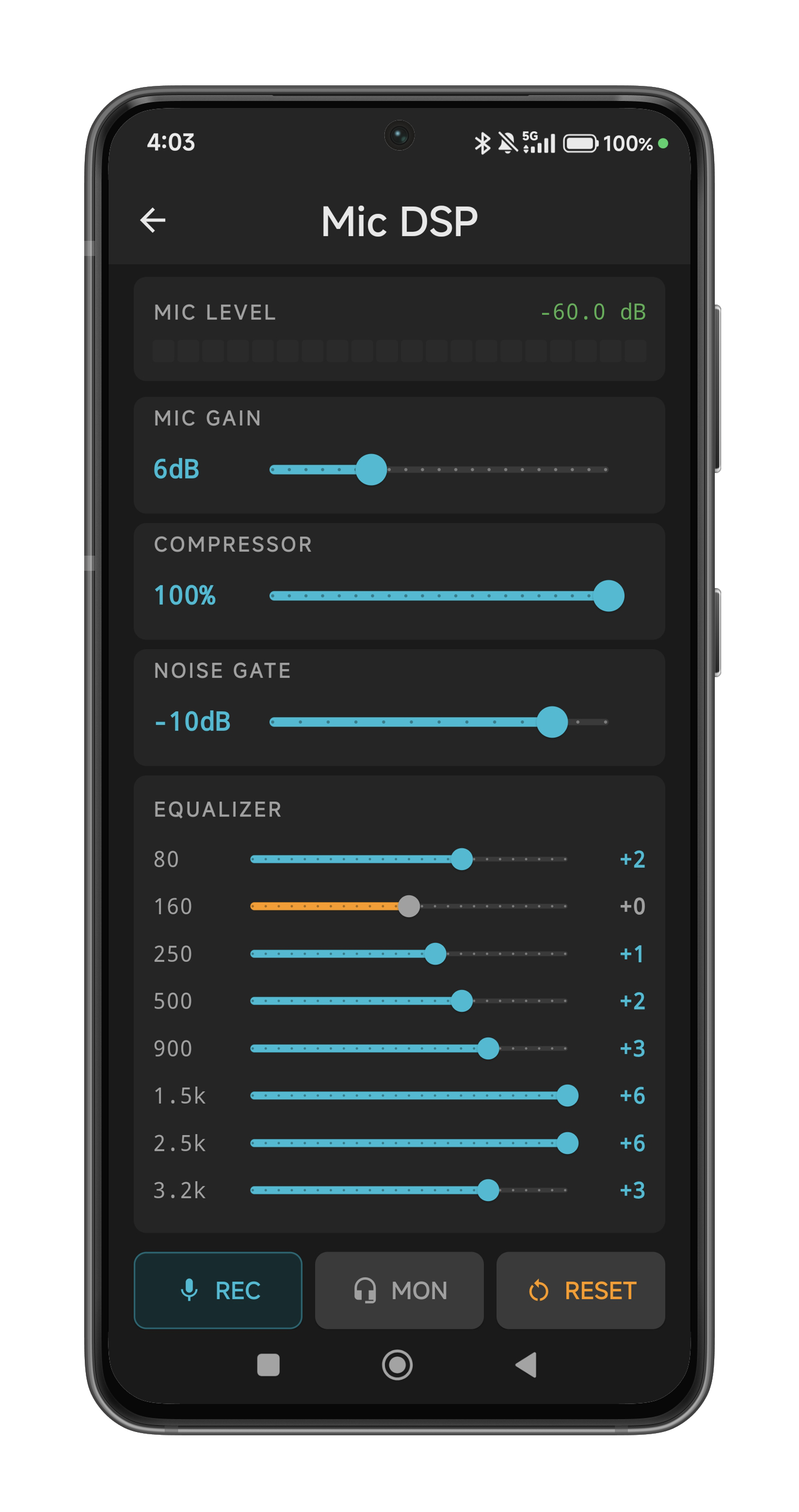 HamMixer Mobile - Mic DSP screen