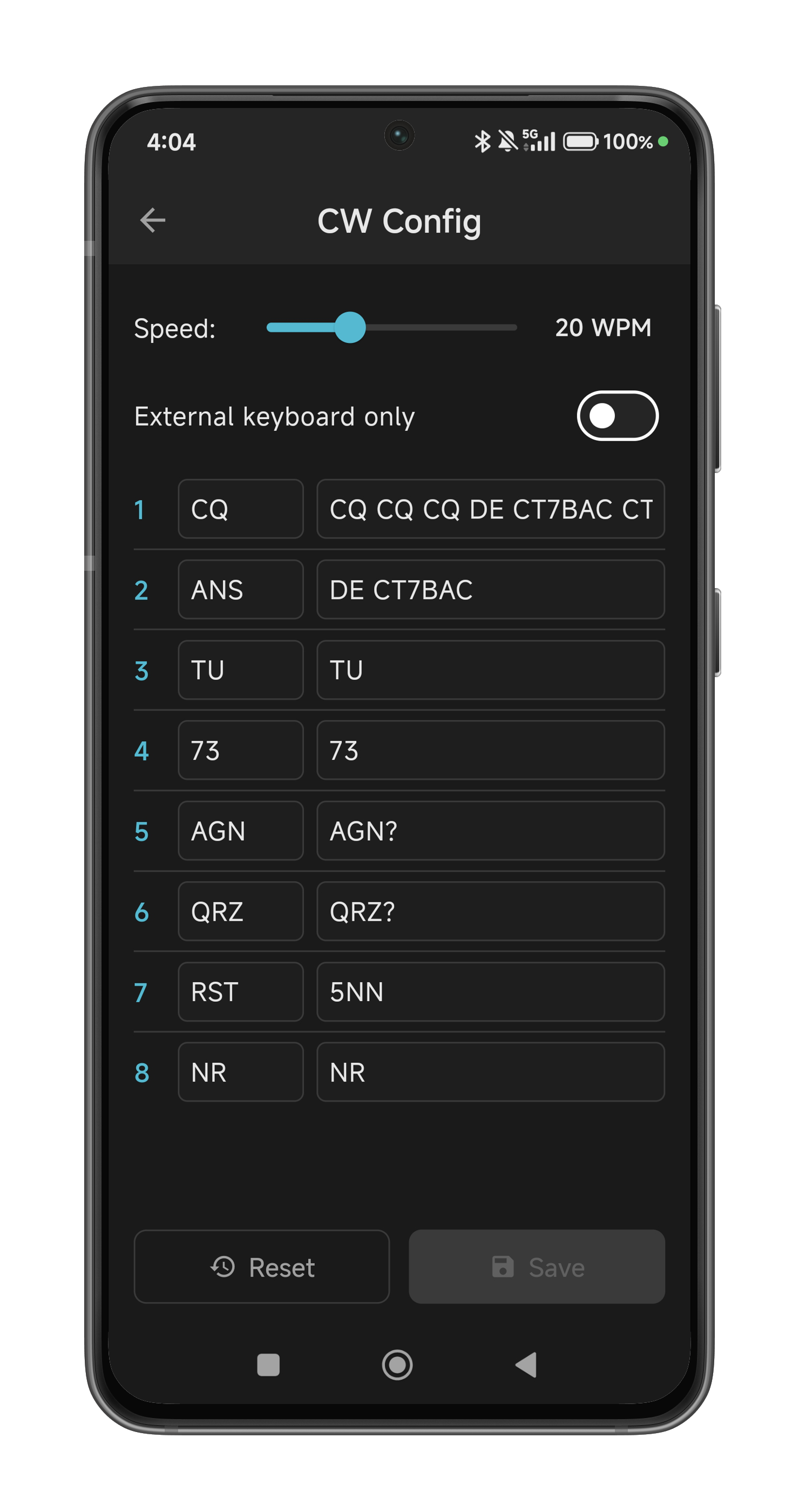 HamMixer Mobile - CW configuration